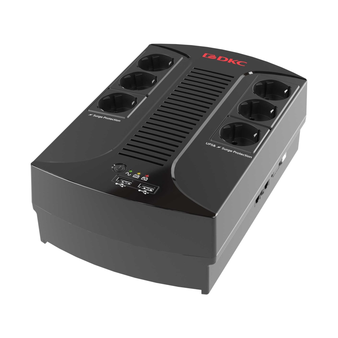 INFOPDU600 Линейно-интерактивный ИБП ДКС,600 ВА/360 Вт,1/1,6xSchuko,USB д/зарядки (2),USB+RJ11,1x7Aч