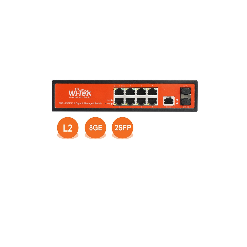 Сетевой коммутатор Wi-Tek WI-MS310GF управляемый L2, порты 8100/1000Base-TX+2SFP