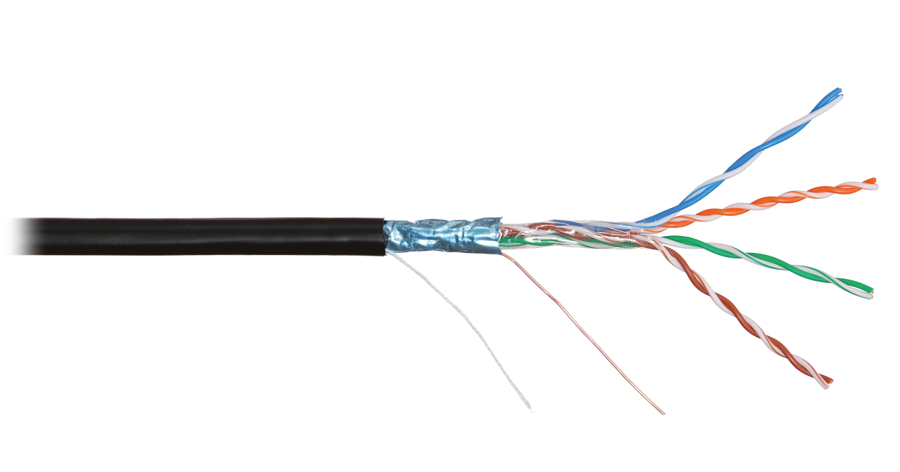 NIKOLAN F/UTP  кат.5 кл.D, 4пары, 24AWG(0.50мм) ВС,305м, уличный, РЕ до -60С,черный
