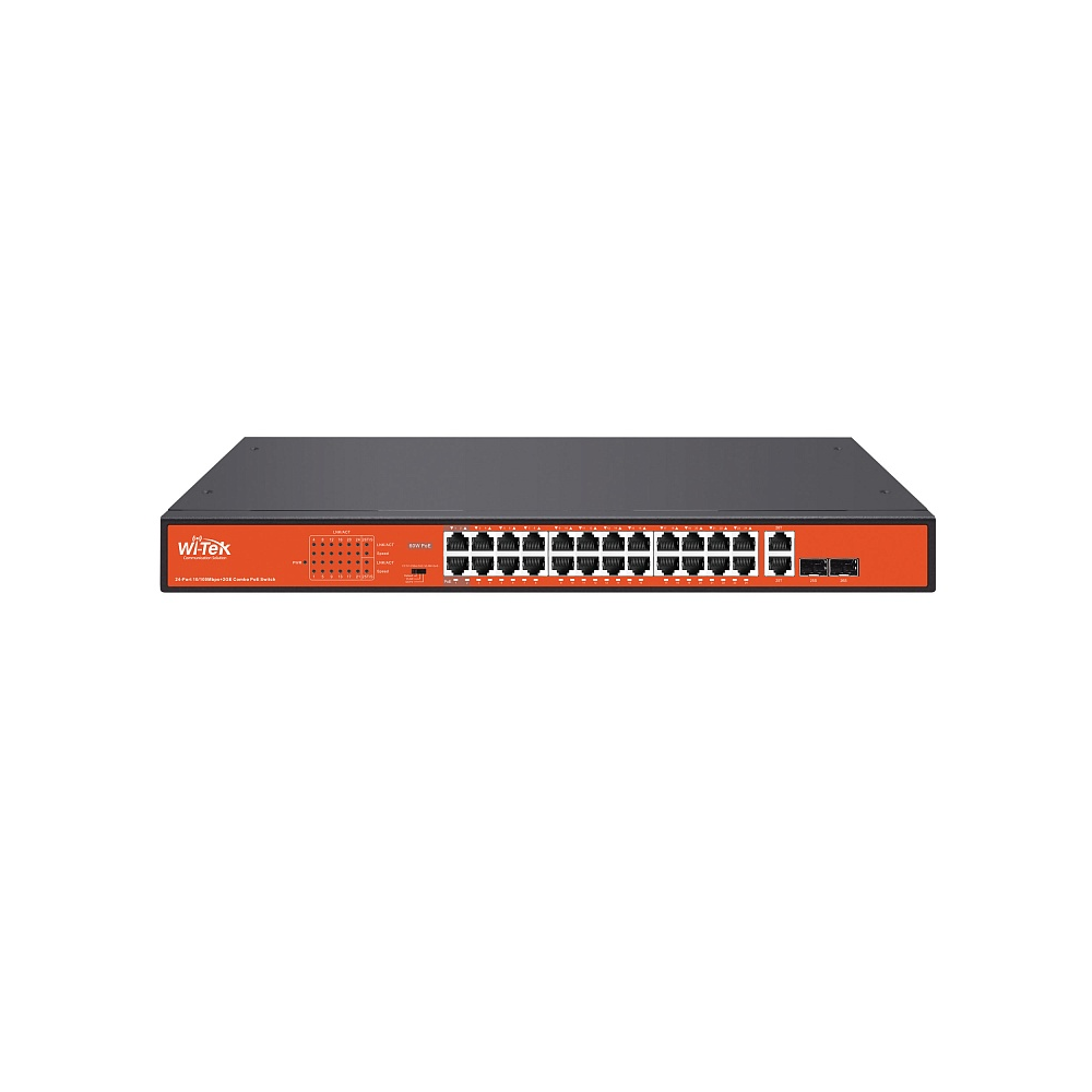 WI-PS526G (v4) Неуправляемый коммутатор PoE 270 Вт, порты 24PoE FE+2 ComboGE/SFP, режим 250м, VLAN