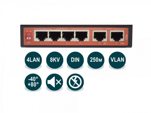 Купить WI-PS206-I (v2), Коммутатор PoE, 4 PoE портов 100Base-T  IEEE802.3at/af  + 2 порта 100Base-T магазина stels.market.